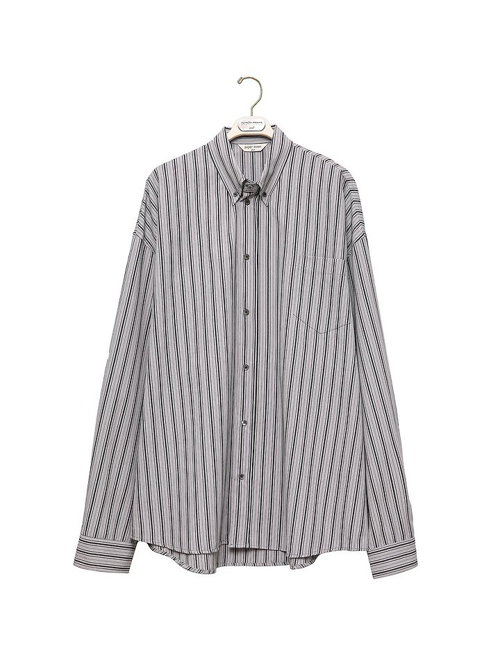 Paper Moon - Korean Women Fashion - #pursuepretty - Oversized Striped Pattern Pocket Button Down Shirt - 6