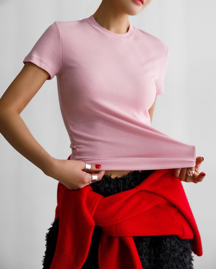 Paper Moon - Korean Women Fashion - #pursuepretty - Ribbed Slim Crewneck Basic Tee - 3