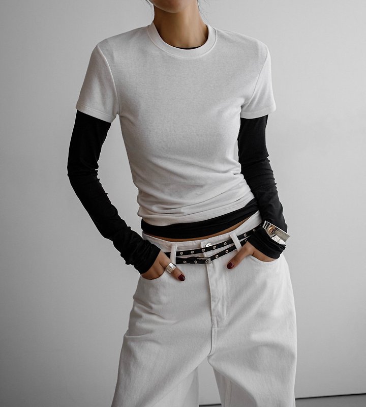 Paper Moon - Korean Women Fashion - #pursuepretty - Ribbed Slim Crewneck Basic Tee