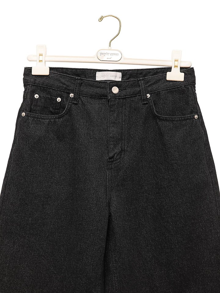 Paper Moon - Korean Women Fashion - #restrostyle - Classic Wide Bermuda Washed Black Denim Trousers - 8