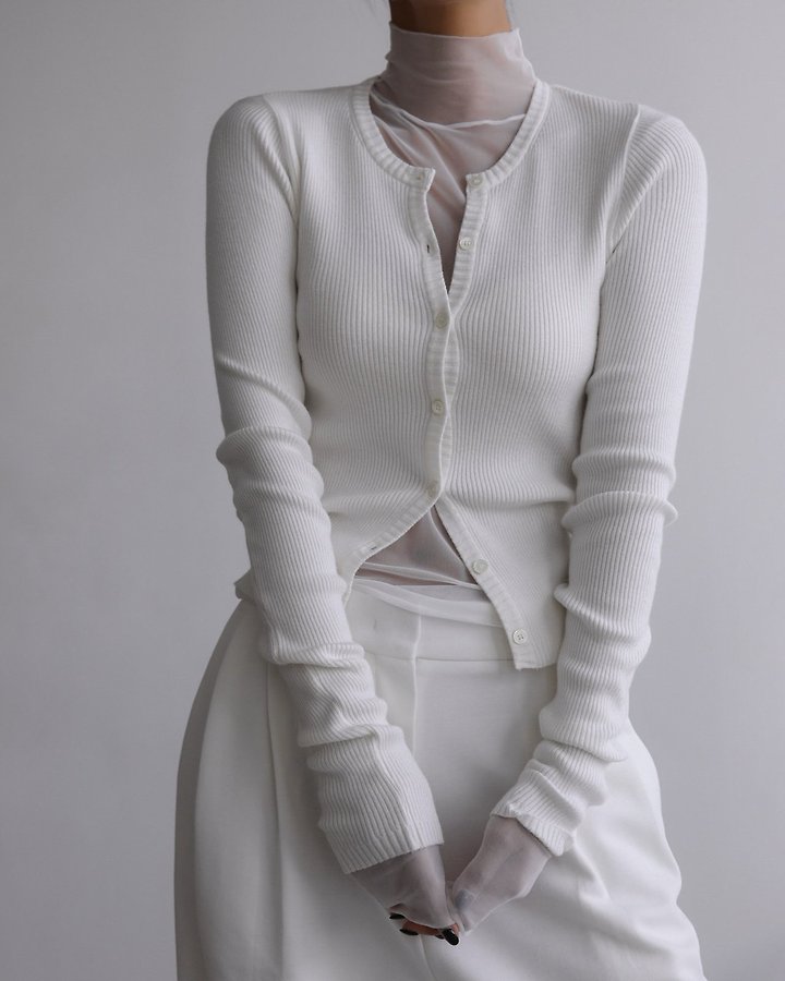 Paper Moon - Korean Women Fashion - #restrostyle - Ribbed Button-Down Knit Cardigan - 2