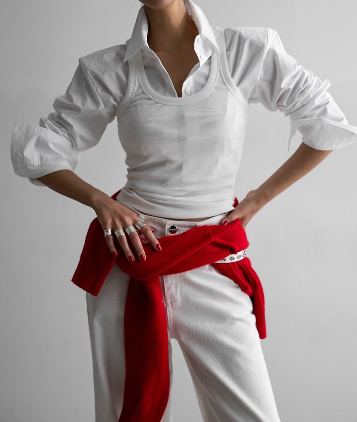 Paper Moon - Korean Women Fashion - #restrostyle - Classic Shoulder Pad Crop Button-Down Shirt - 6