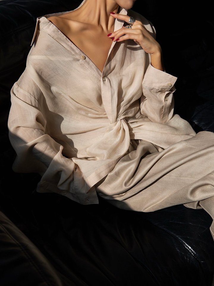 Paper Moon - Korean Women Fashion - #restrostyle - Draped Knot Linen Shirt - 8