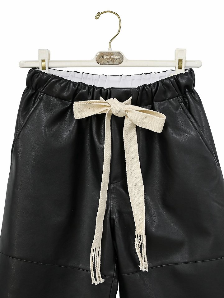 Paper Moon - Korean Women Fashion - #restrostyle - Drawstring Leather Wide Culottes Trousers - 10