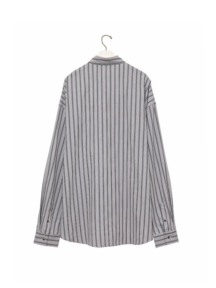 Paper Moon - Korean Women Fashion - #restrostyle - Oversized Striped Pattern Pocket Button Down Shirt - 7