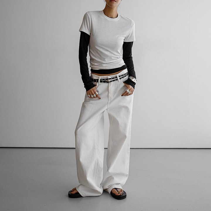 Paper Moon - Korean Women Fashion - #restrostyle - Ribbed Slim Crewneck Basic Tee - 2