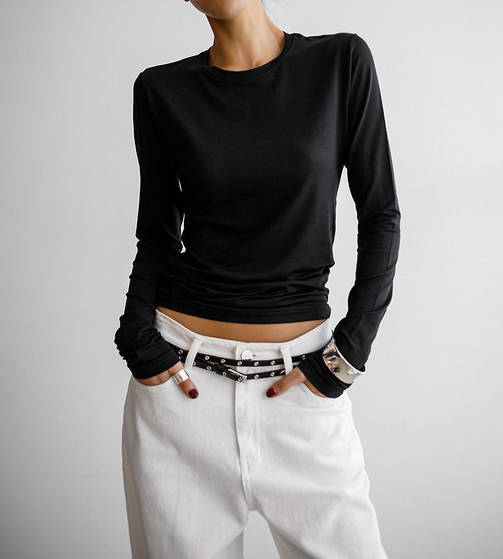 Paper Moon - Korean Women Fashion - #restrostyle - Classic Slim Fit Tencel Crew Neck Top