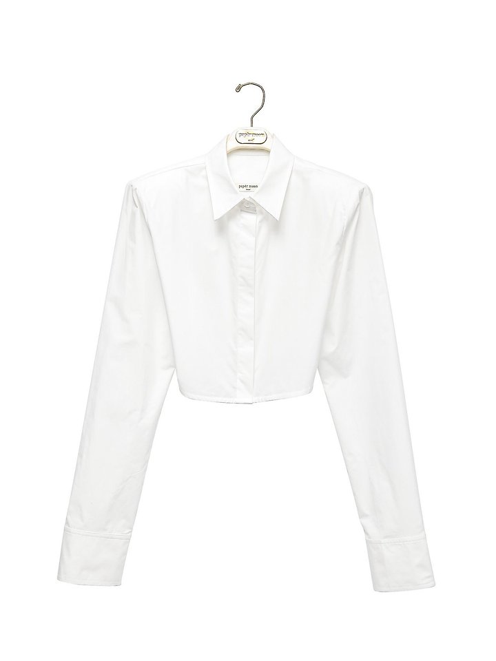 Paper Moon - Korean Women Fashion - #romanticstyle - Classic Shoulder Pad Crop Button-Down Shirt - 7