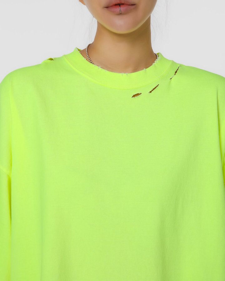 Paper Moon - Korean Women Fashion - #romanticstyle - Oversized Pigment Cutting Detail Tee