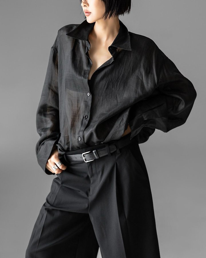Paper Moon - Korean Women Fashion - #romanticstyle - Vivid Oversized Linen Button-Down Shirt - 8