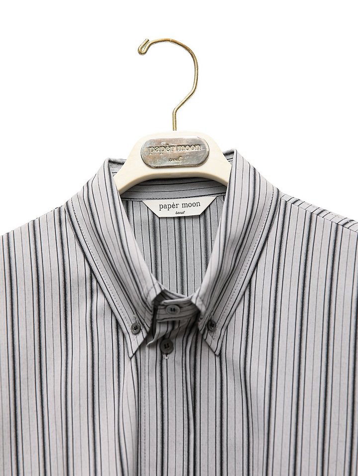Paper Moon - Korean Women Fashion - #romanticstyle - Oversized Striped Pattern Pocket Button Down Shirt - 8