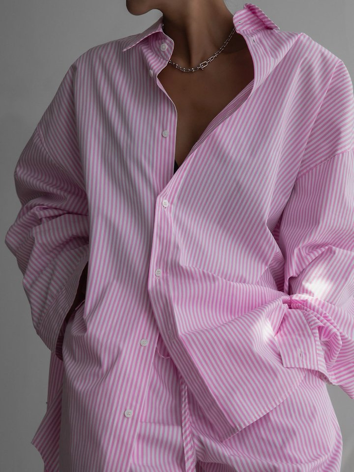 Paper Moon - Korean Women Fashion - #restrostyle - Lounge Striped Set Up Button Down Shirt - 4