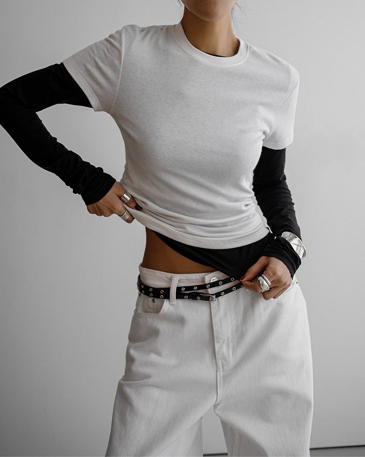 Paper Moon - Korean Women Fashion - #romanticstyle - Ribbed Slim Crewneck Basic Tee - 3