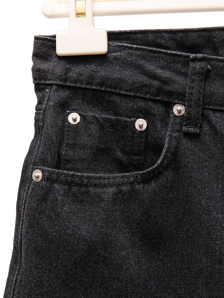 Paper Moon - Korean Women Fashion - #shopsmall - Classic Wide Bermuda Washed Black Denim Trousers - 10