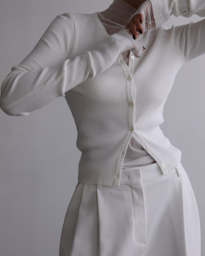Paper Moon - Korean Women Fashion - #romanticstyle - Ribbed Button-Down Knit Cardigan - 4