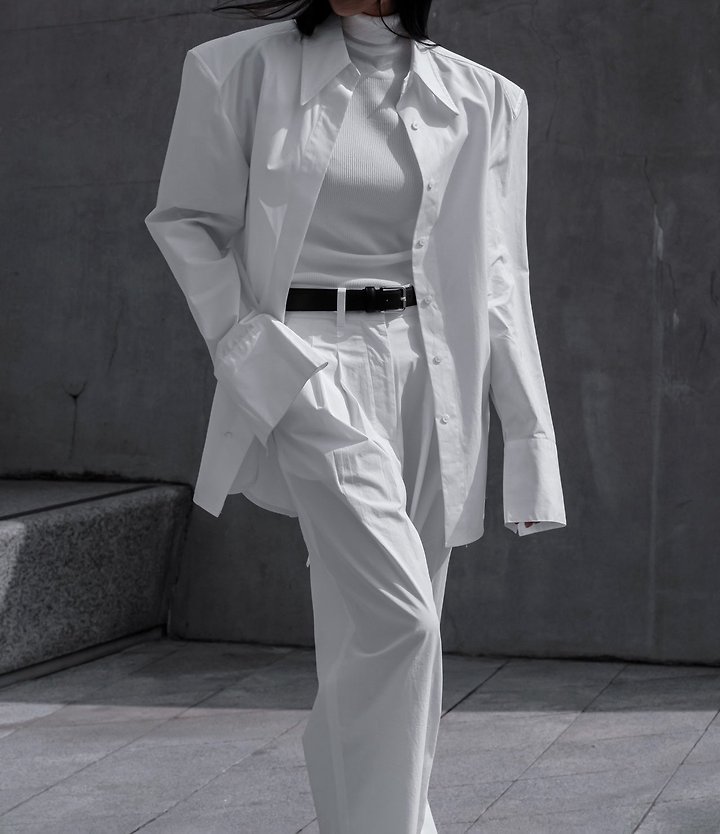 Paper Moon - Korean Women Fashion - #shopsmall - Padded Shoulder Button-Down Cotton Shirt