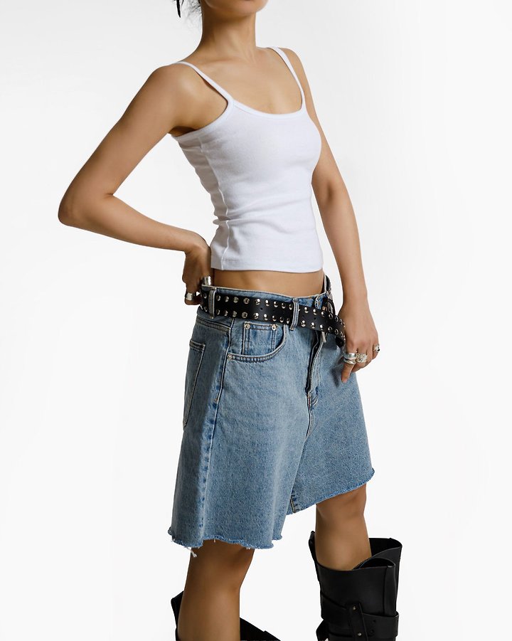 Paper Moon - Korean Women Fashion - #romanticstyle - Cut Detail Vintage Oversized Denim Shorts - 4