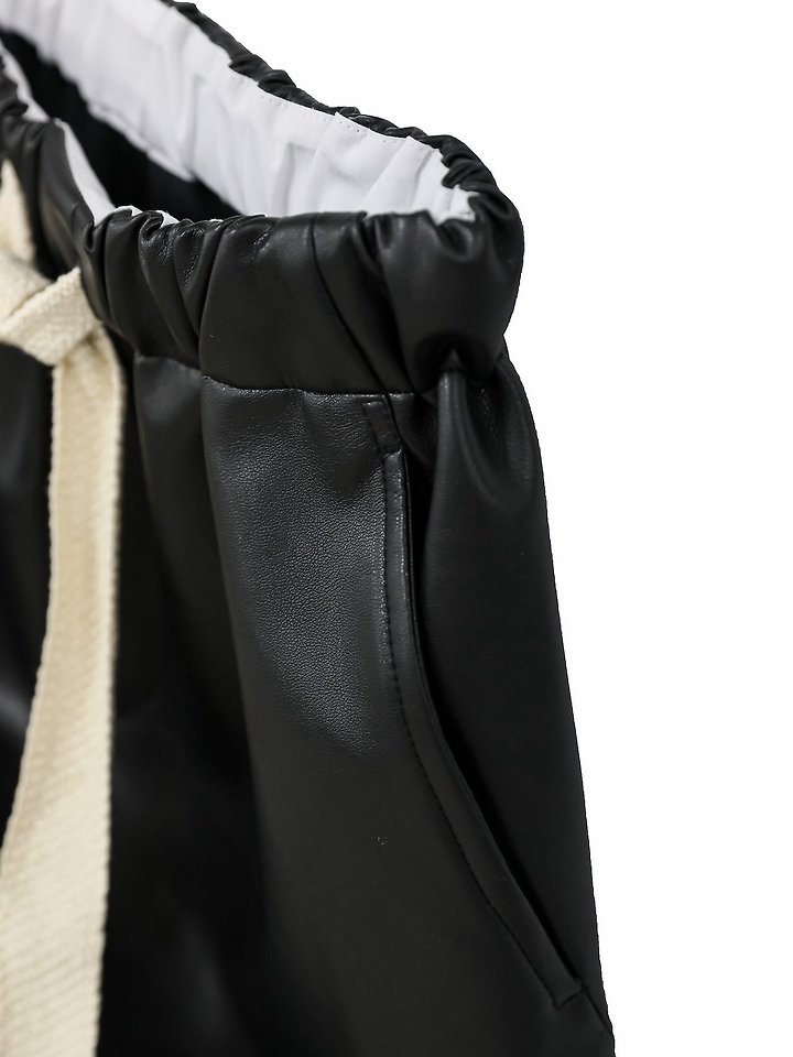 Paper Moon - Korean Women Fashion - #shopsmall - Drawstring Leather Wide Culottes Trousers - 12