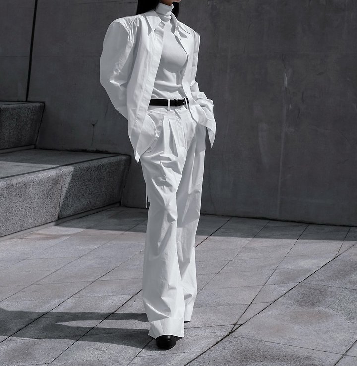 Paper Moon - Korean Women Fashion - #thatsdarling - Padded Shoulder Button-Down Cotton Shirt - 2