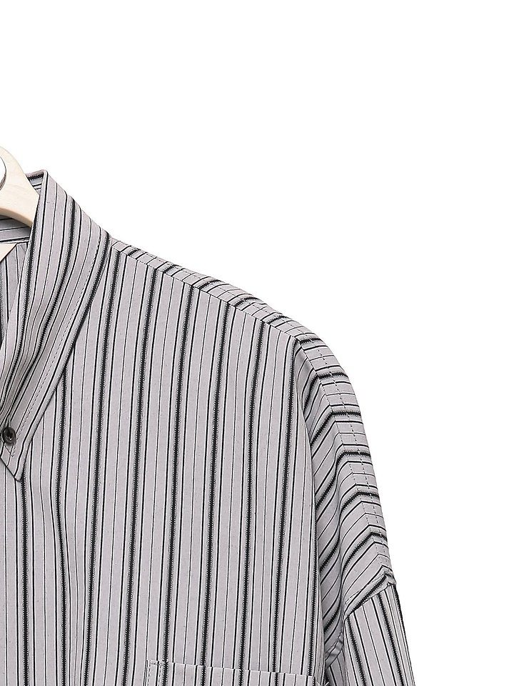 Paper Moon - Korean Women Fashion - #thatsdarling - Oversized Striped Pattern Pocket Button Down Shirt - 10