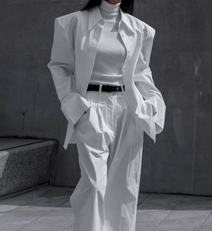 Paper Moon - Korean Women Fashion - #thelittlethings - Padded Shoulder Button-Down Cotton Shirt - 3