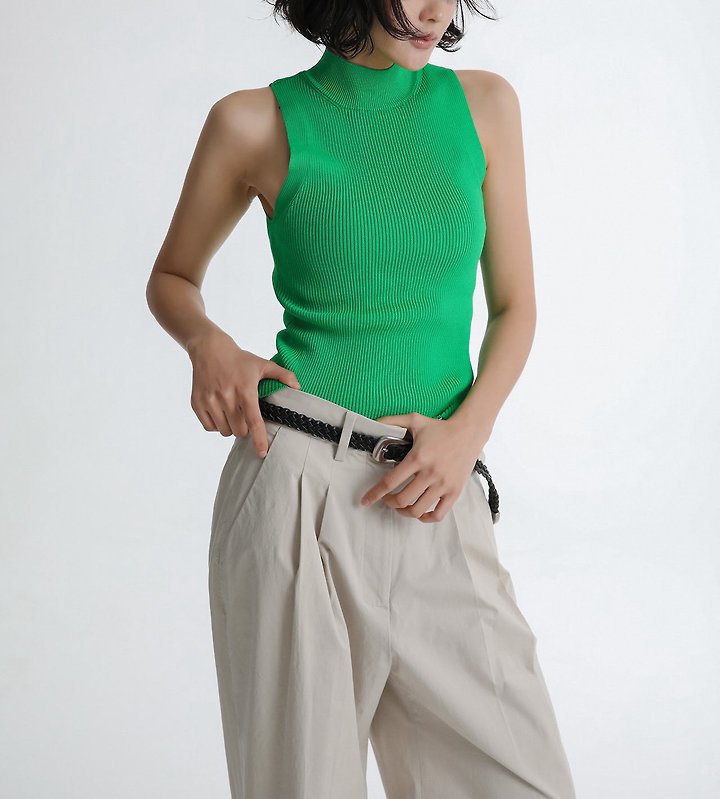 Paper Moon - Korean Women Fashion - #thelittlethings - High Neck Rib Sleeveless Crop Knit Top - 3
