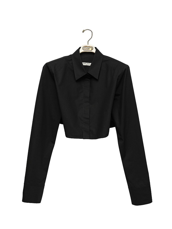 Paper Moon - Korean Women Fashion - #thelittlethings - Classic Shoulder Pad Crop Button-Down Shirt - 7