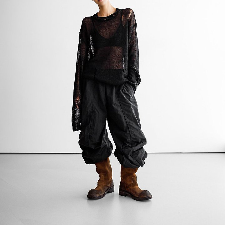 Paper Moon - Korean Women Fashion - #thelittlethings - Nylon Drawstring Wide Twist Pattern Trousers - 2