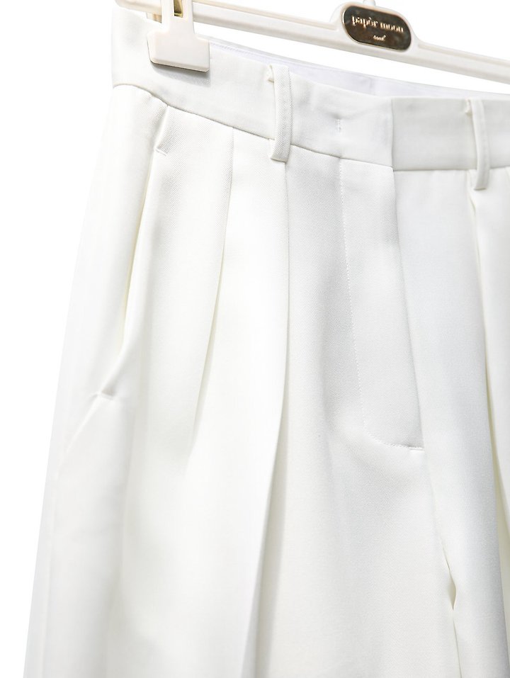 Paper Moon - Korean Women Fashion - #vintageinspired - Twill Texture Low Waist Double Pleated Wide Trousers - 8