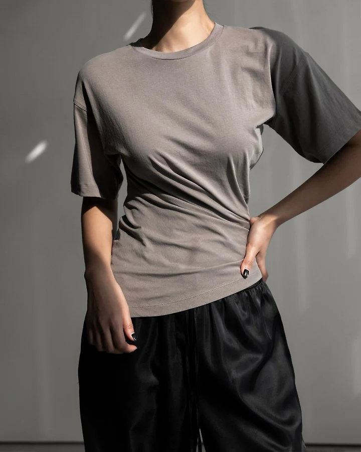 Paper Moon - Korean Women Fashion - #vintageinspired - Twist Drape Side Line Detail Tee - 2