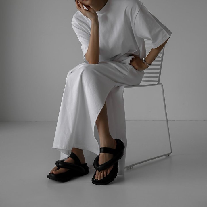 Paper Moon - Korean Women Fashion - #vintageinspired - One-Side Slit Detail Oversized Maxi One-piece - 2