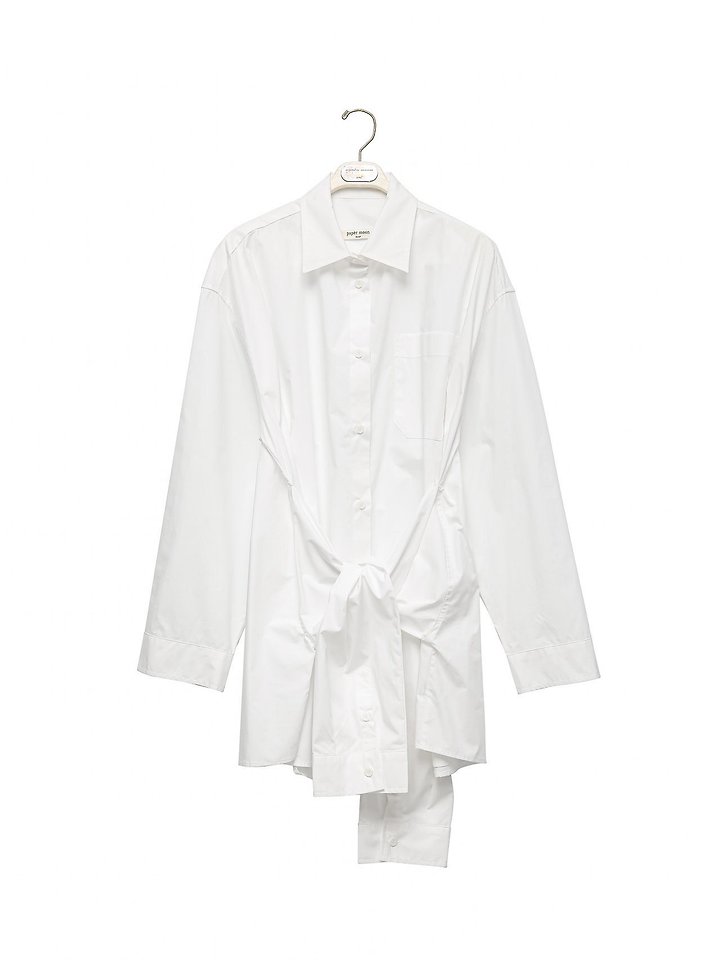 Paper Moon - Korean Women Fashion - #vintageinspired - Oversized Knot Sleeve Detail Button-Down Shirt One-piece - 12