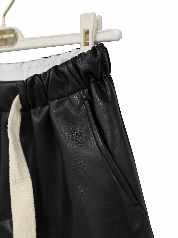 Paper Moon - Korean Women Fashion - #vintageinspired - Drawstring Leather Wide Culottes Trousers - 7