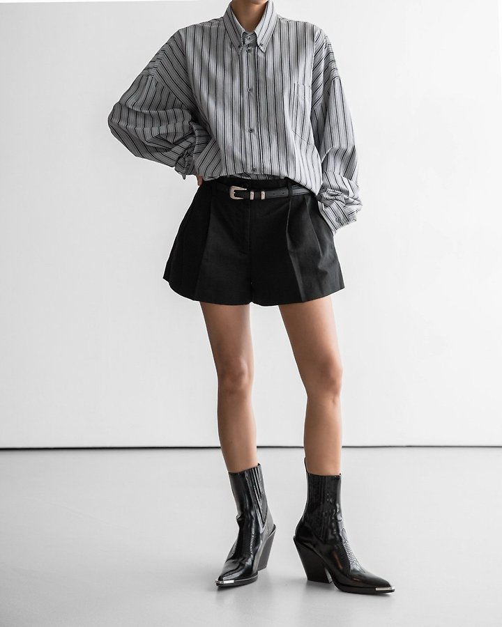 Paper Moon - Korean Women Fashion - #womensfashion - Oversized Striped Pattern Pocket Button Down Shirt - 4