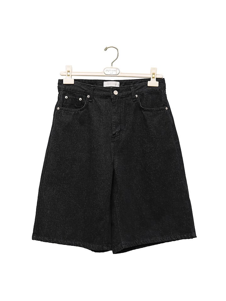 Paper Moon - Korean Women Fashion - #vintagekidsstyle - Classic Wide Bermuda Washed Black Denim Trousers - 6