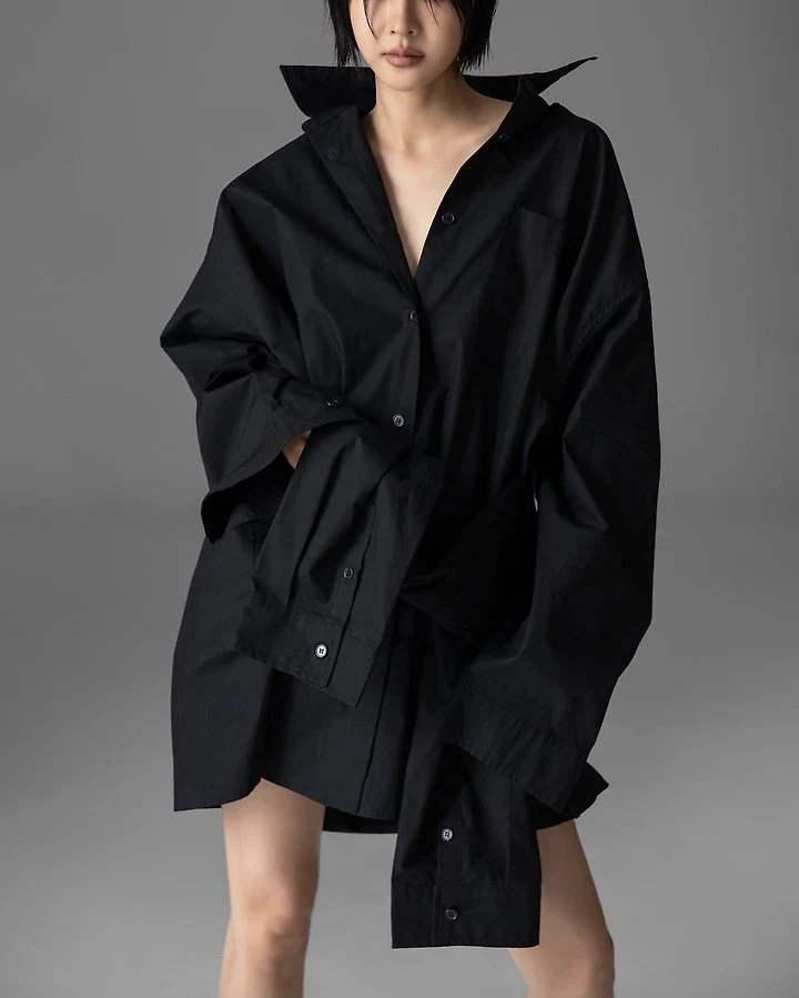 Paper Moon - Korean Women Fashion - #womensfashion - Oversized Knot Sleeve Detail Button-Down Shirt One-piece
