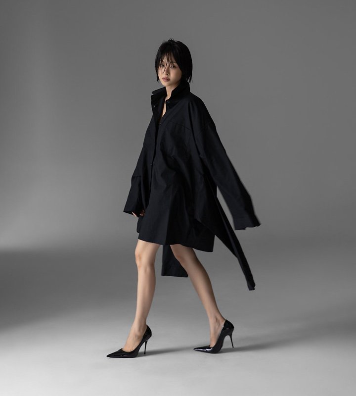 Paper Moon - Korean Women Fashion - #womensfashion - Oversized Knot Sleeve Detail Button-Down Shirt One-piece - 3