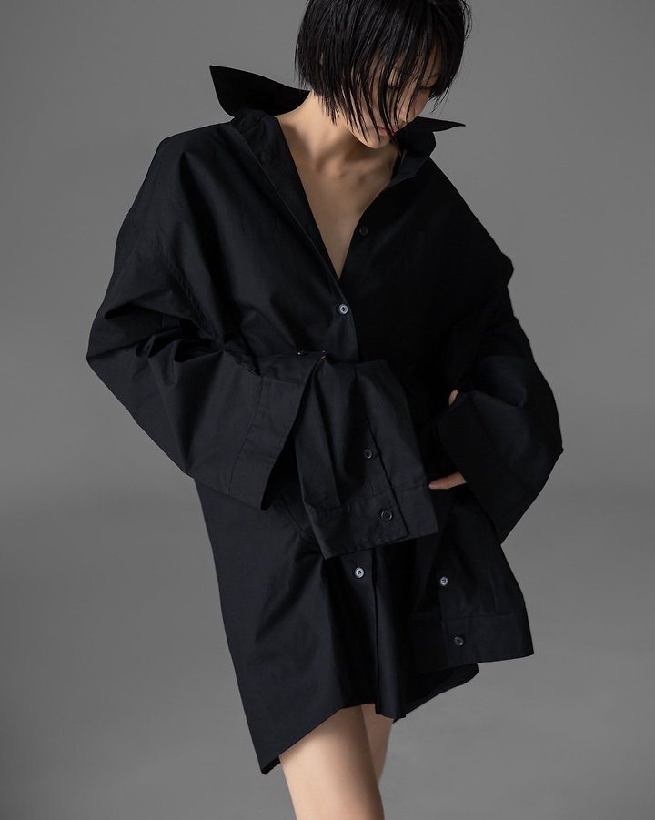 Paper Moon - Korean Women Fashion - #womensfashion - Oversized Knot Sleeve Detail Button-Down Shirt One-piece - 5