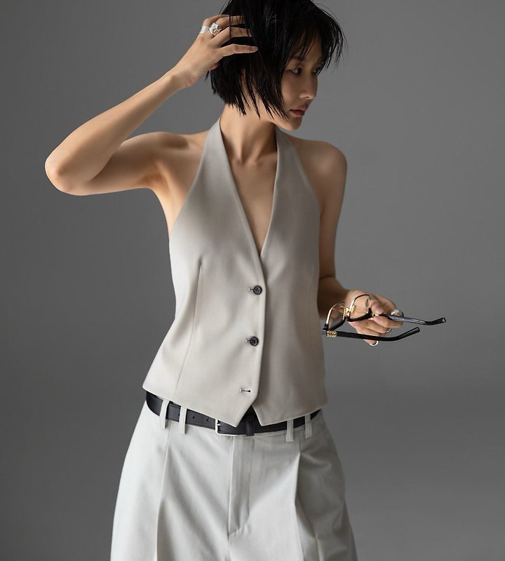 Paper Moon - Korean Women Fashion - #womensfashion - Back Open Tailored Halter Neck Vest - 6