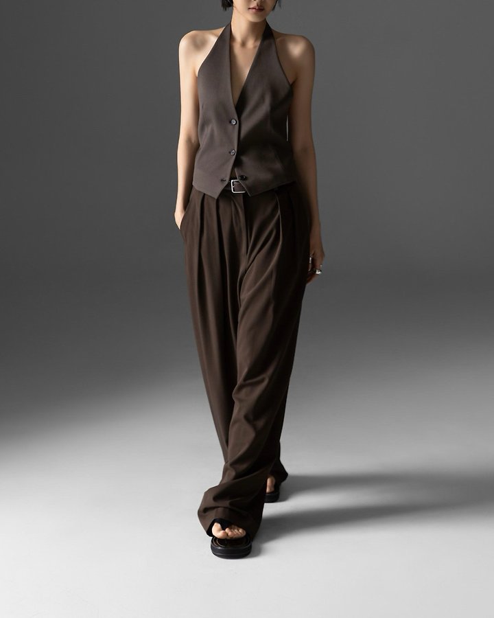 Paper Moon - Korean Women Fashion - #womensfashion - Low Waist Double Pleated Wide Trousers