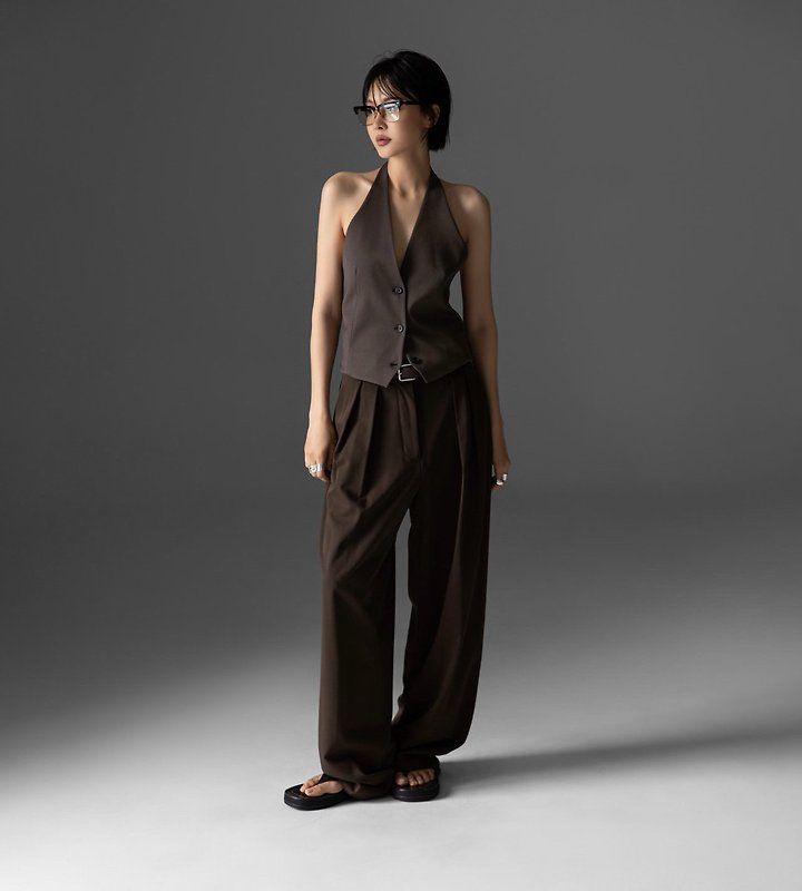 Paper Moon - Korean Women Fashion - #womensfashion - Low Waist Double Pleated Wide Trousers - 3