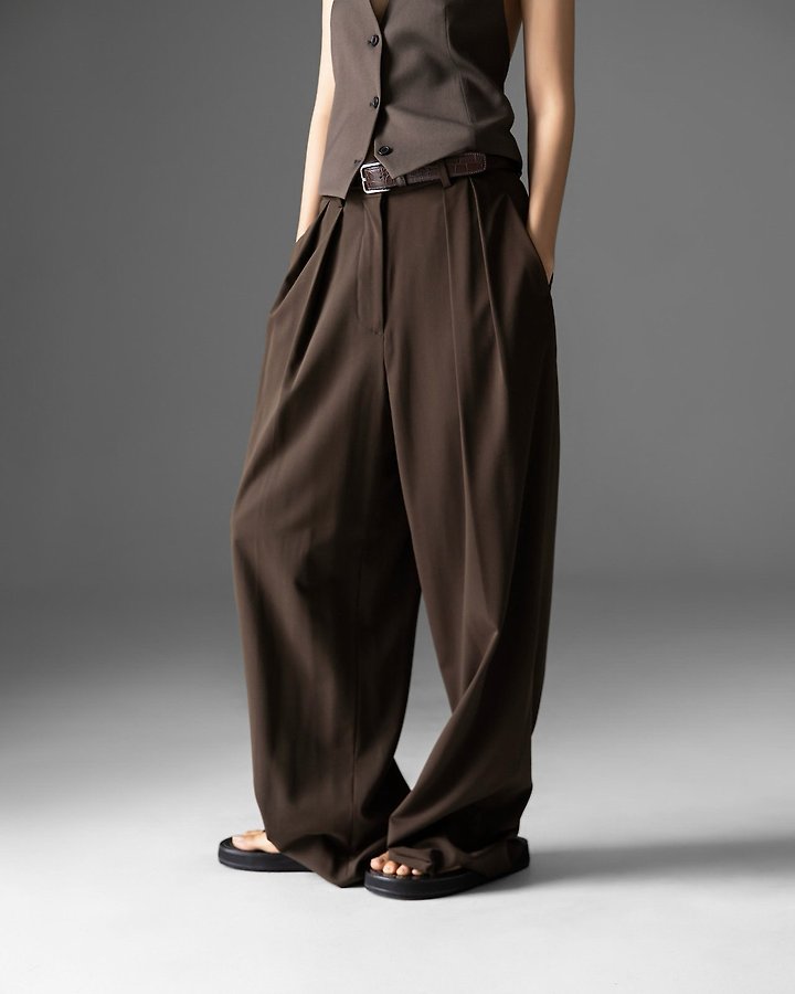 Paper Moon - Korean Women Fashion - #womensfashion - Low Waist Double Pleated Wide Trousers - 5