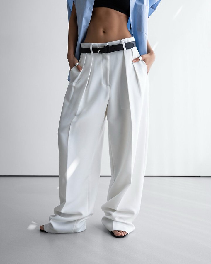 Paper Moon - Korean Women Fashion - #womensfashion - Twill Texture Low Waist Double Pleated Wide Trousers