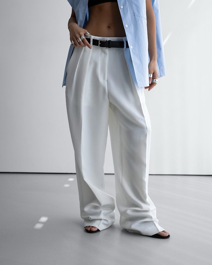 Paper Moon - Korean Women Fashion - #womensfashion - Twill Texture Low Waist Double Pleated Wide Trousers - 3