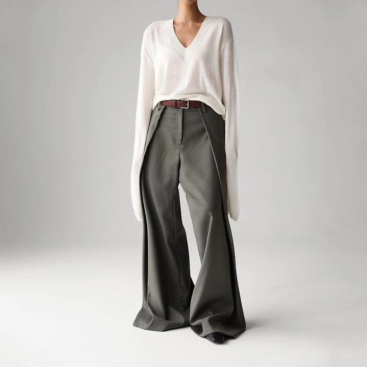Paper Moon - Korean Women Fashion - #womensfashion - Wool Silk Deep V-Neck Long Sleeve Knit - 2