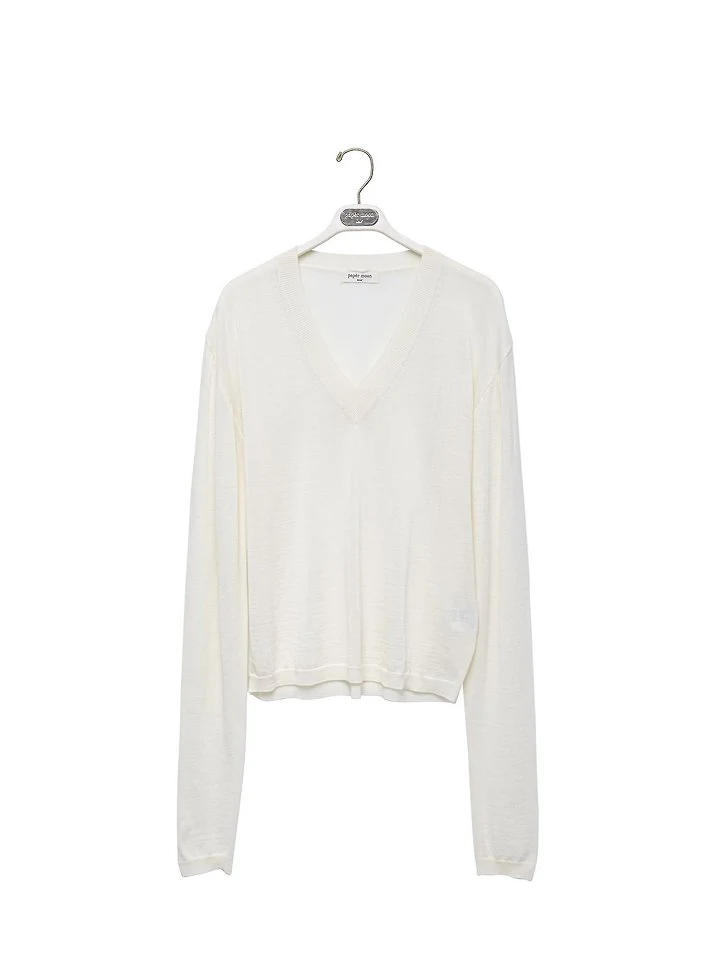 Paper Moon - Korean Women Fashion - #womensfashion - Wool Silk Deep V-Neck Long Sleeve Knit - 6