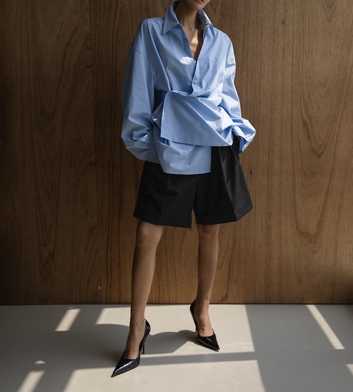 Paper Moon - Korean Women Fashion - #womensfashion - Oversized Wrap Drape Shirt - 5