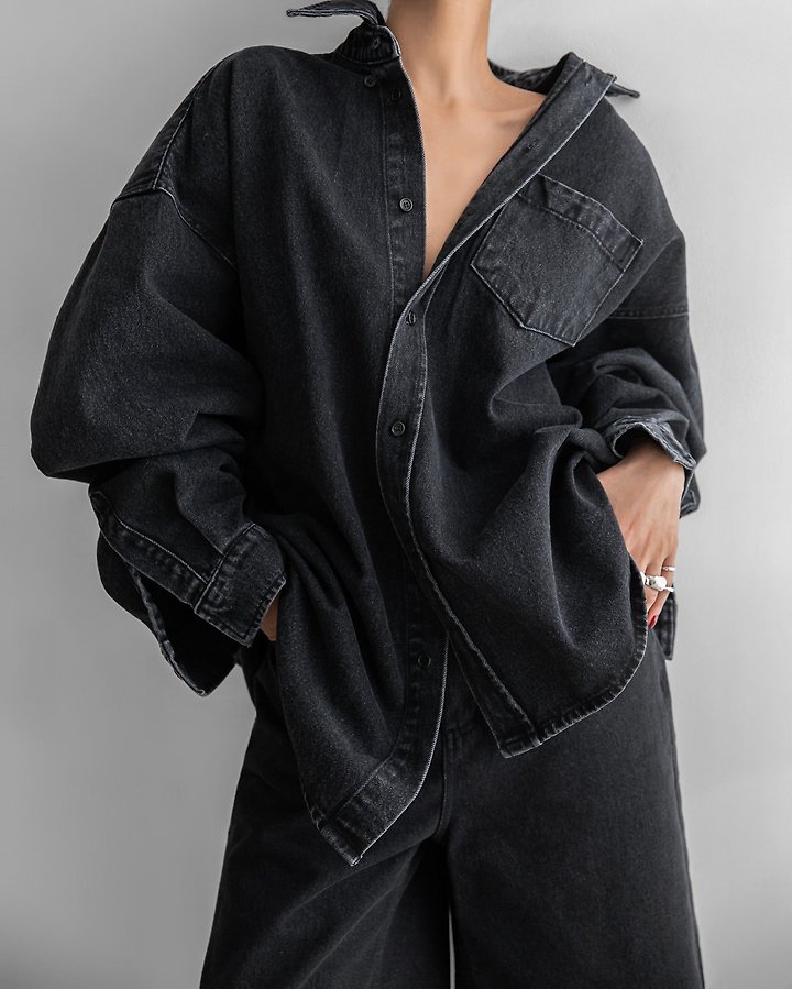 Paper Moon - Korean Women Fashion - #womensfashion - Maxi Oversized Washed Denim Button-Down Shirt - 3