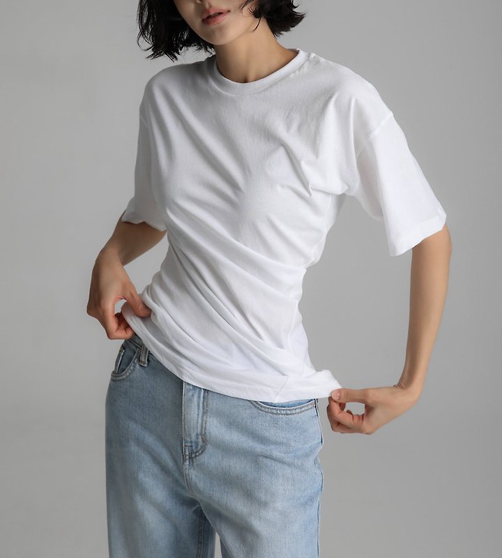 Paper Moon - Korean Women Fashion - #momslook - Twist Drape Side Line Detail Tee - 4