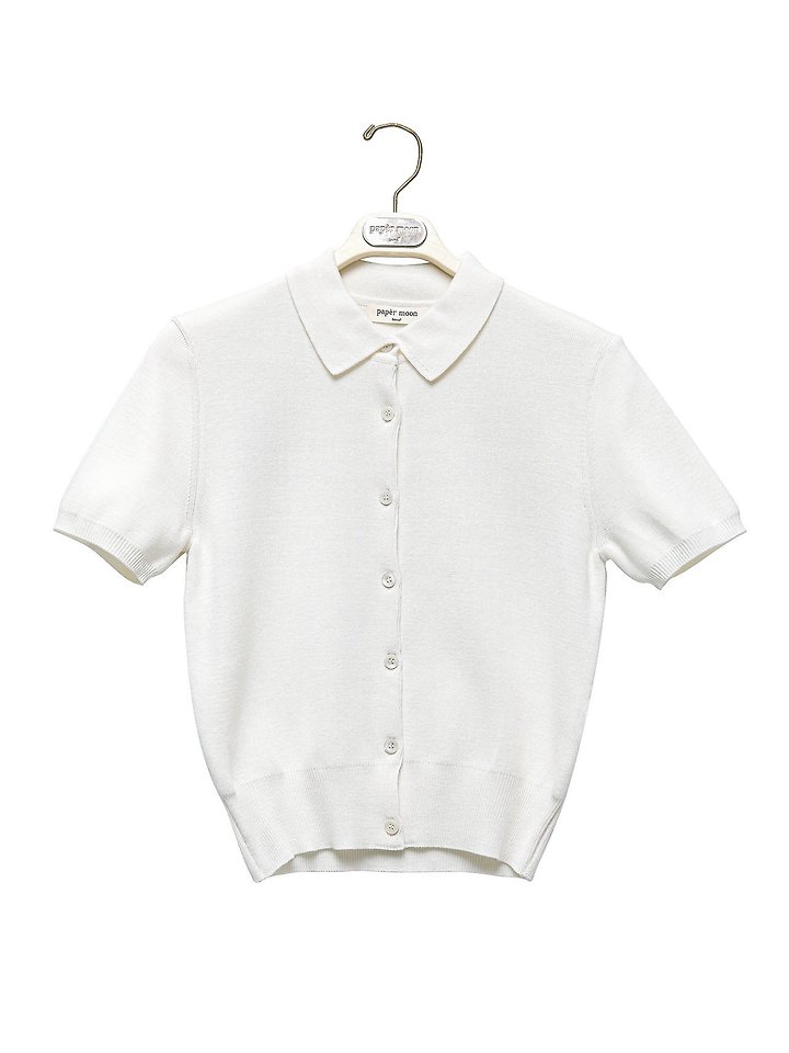 Paper Moon - Korean Women Fashion - #womensfashion - Collar Short Sleeve Button Cardigan - 5